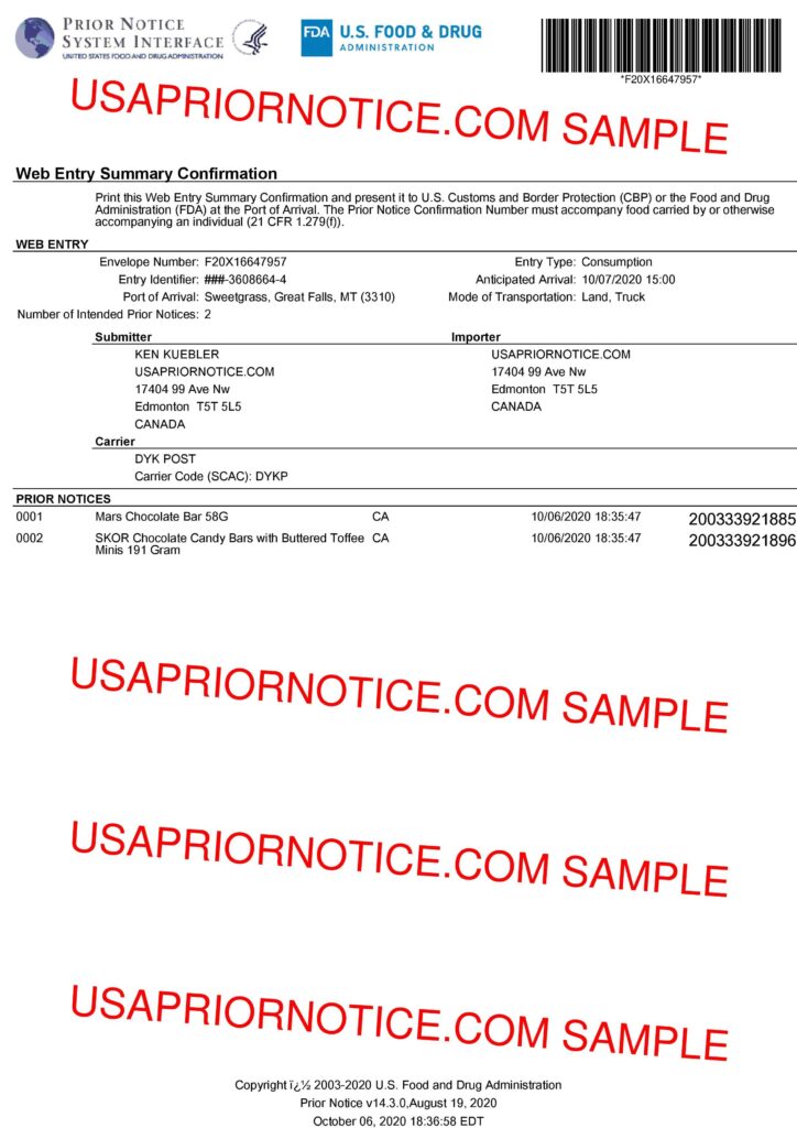 USAPRIORNOTICE.COM FDA PRIOR NOTICE EXAMPLE 2